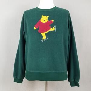 Disney Winnie the Pooh Sweatshirt Womens Medium Green Fleece Crewneck Skating